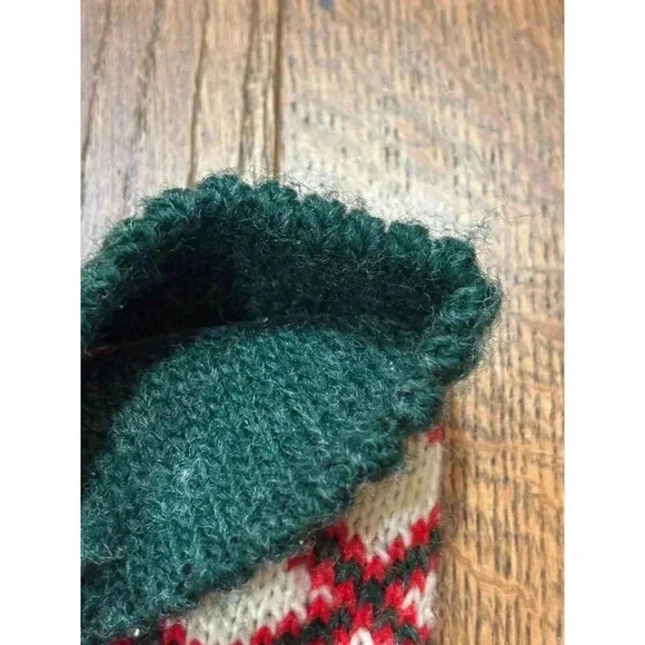 Vintage 80s Knit Set Of (2) Christmas Stocking Red Green Snowflake - Picture 7 of 10
